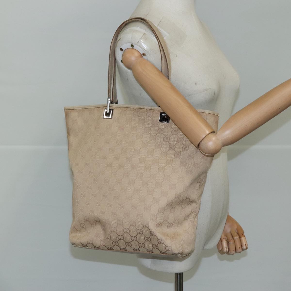 GUCCI GG Canvas Tote Bag Beige 31243 Auth fm4274