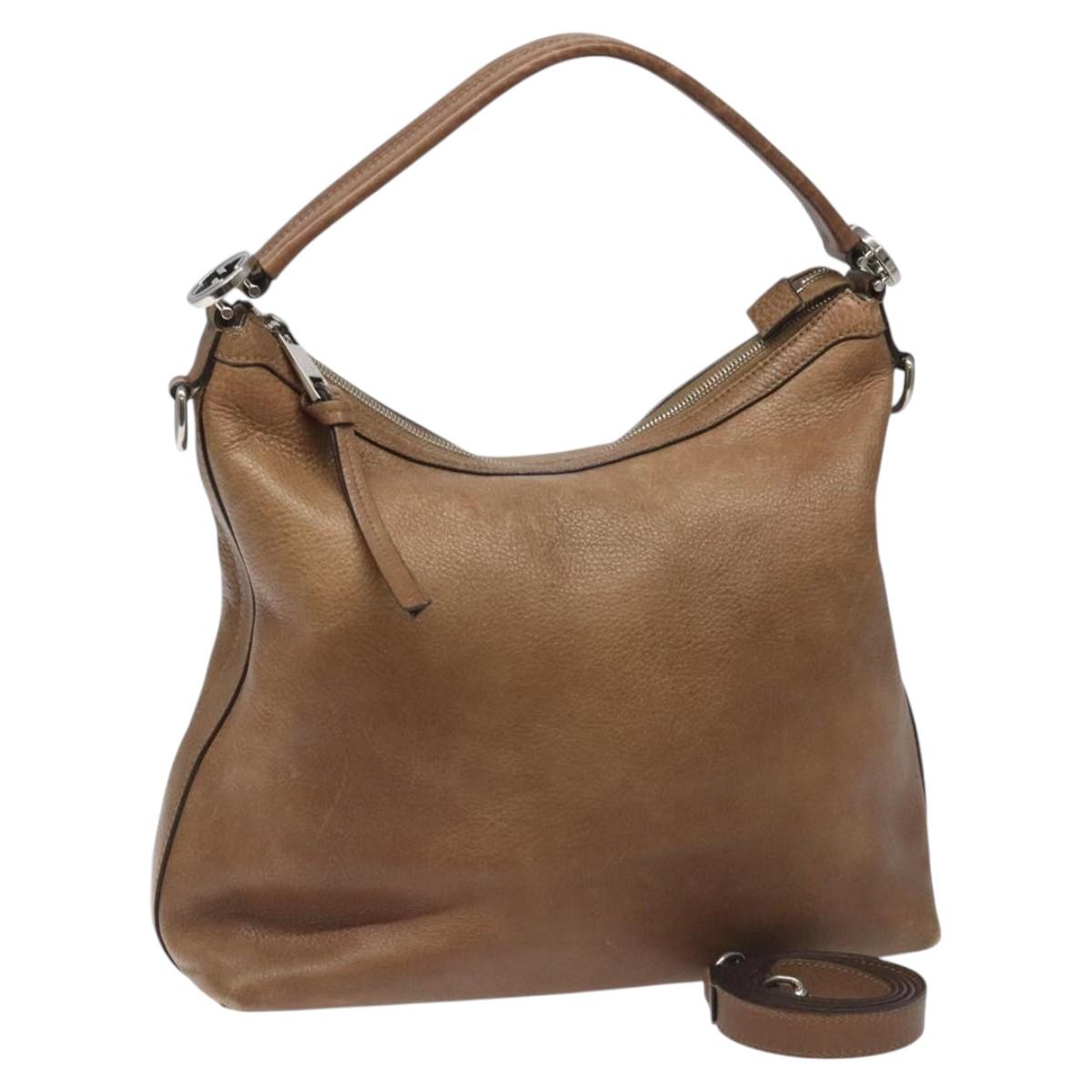 GUCCI Shoulder Bag Leather Brown Silver 326514 Auth fm4360