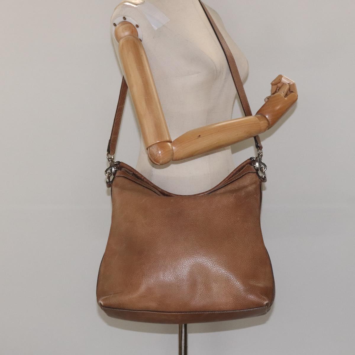 GUCCI Shoulder Bag Leather Brown Silver 326514 Auth fm4360