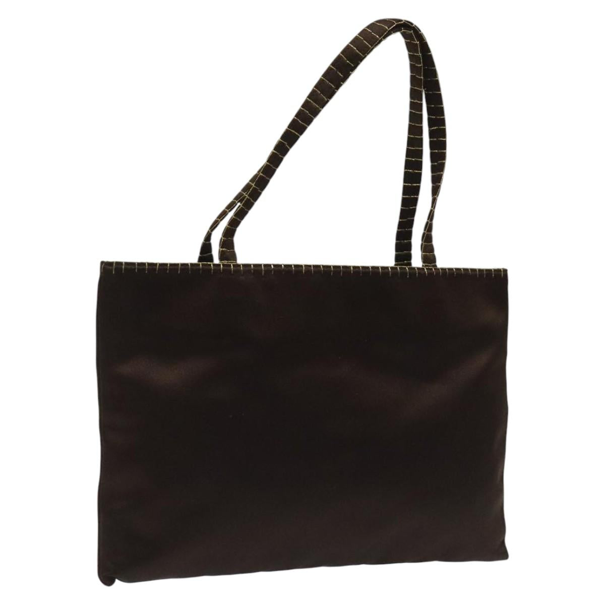 PRADA Hand Bag Satin Dark Brown Gold Auth fm4379V