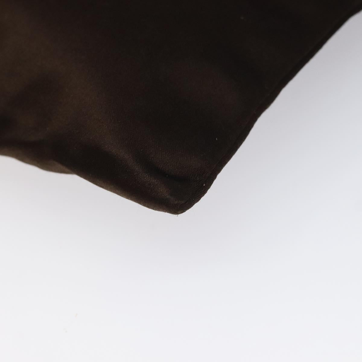 PRADA Hand Bag Satin Dark Brown Gold Auth fm4379V