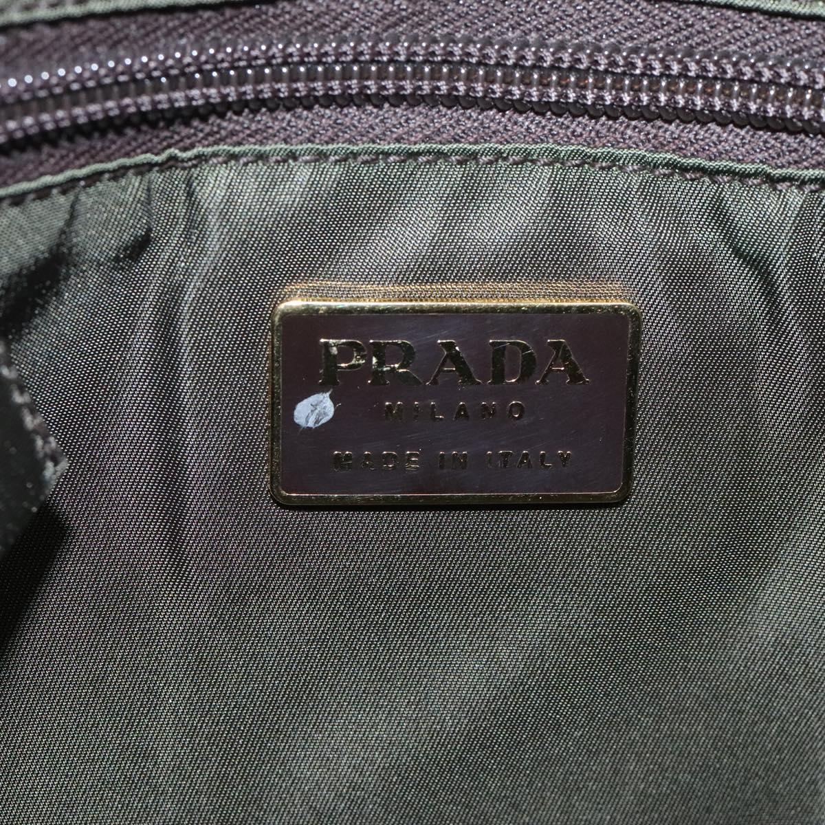 PRADA Hand Bag Satin Dark Brown Gold Auth fm4379V