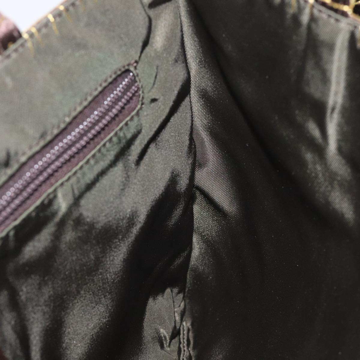 PRADA Hand Bag Satin Dark Brown Gold Auth fm4379V