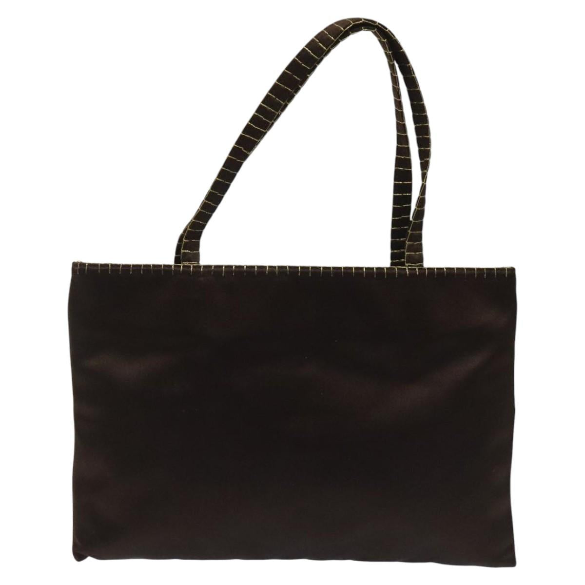 PRADA Hand Bag Satin Dark Brown Gold Auth fm4379V