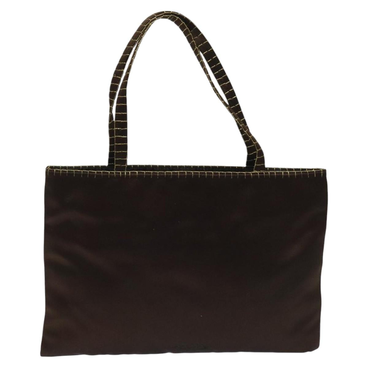 PRADA Hand Bag Satin Dark Brown Gold Auth fm4379V