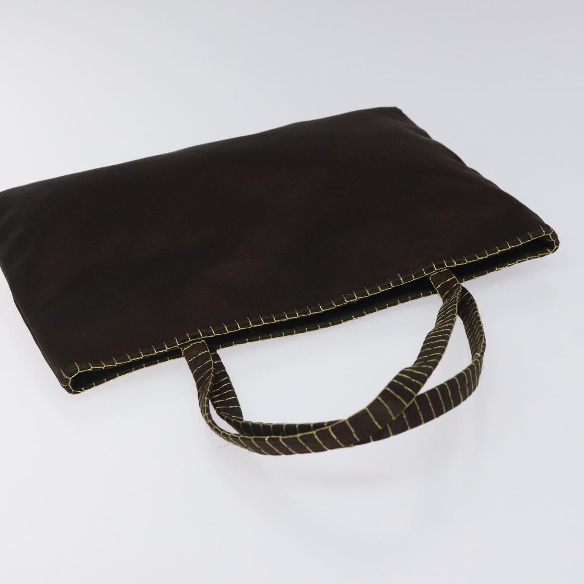 PRADA Hand Bag Satin Dark Brown Gold Auth fm4379V