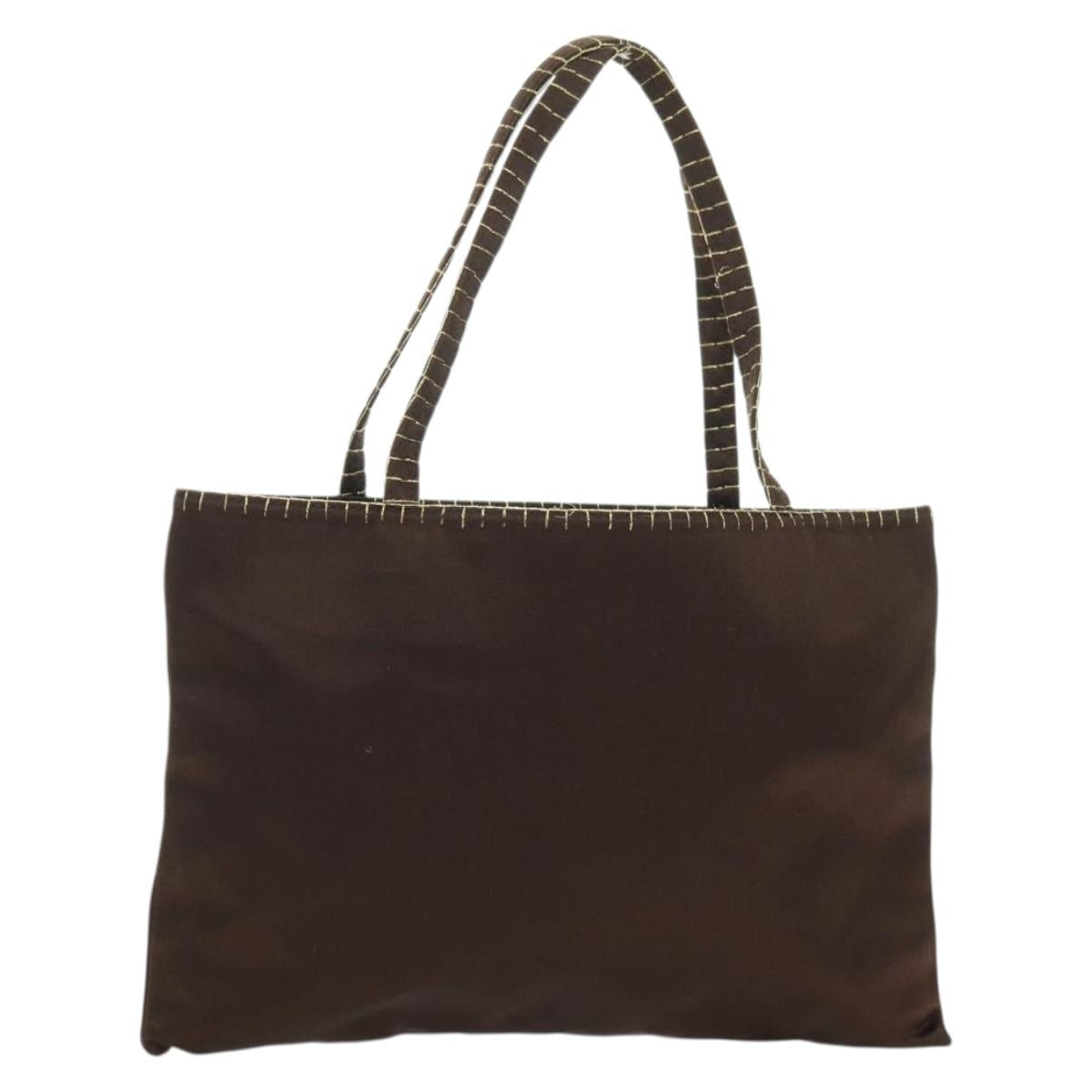 PRADA Hand Bag Satin Dark Brown Gold Auth fm4379A