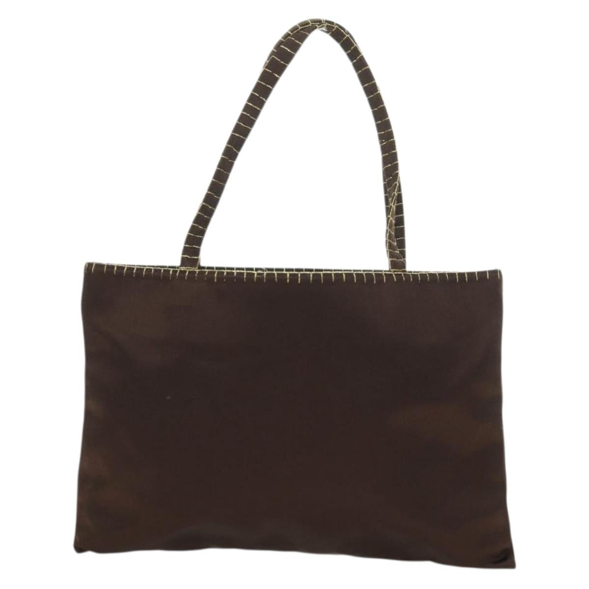 PRADA Hand Bag Satin Dark Brown Gold Auth fm4379A