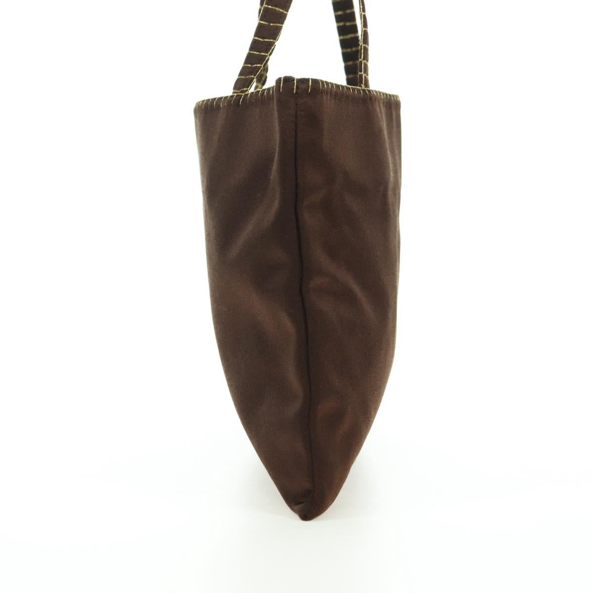 PRADA Hand Bag Satin Dark Brown Gold Auth fm4379A