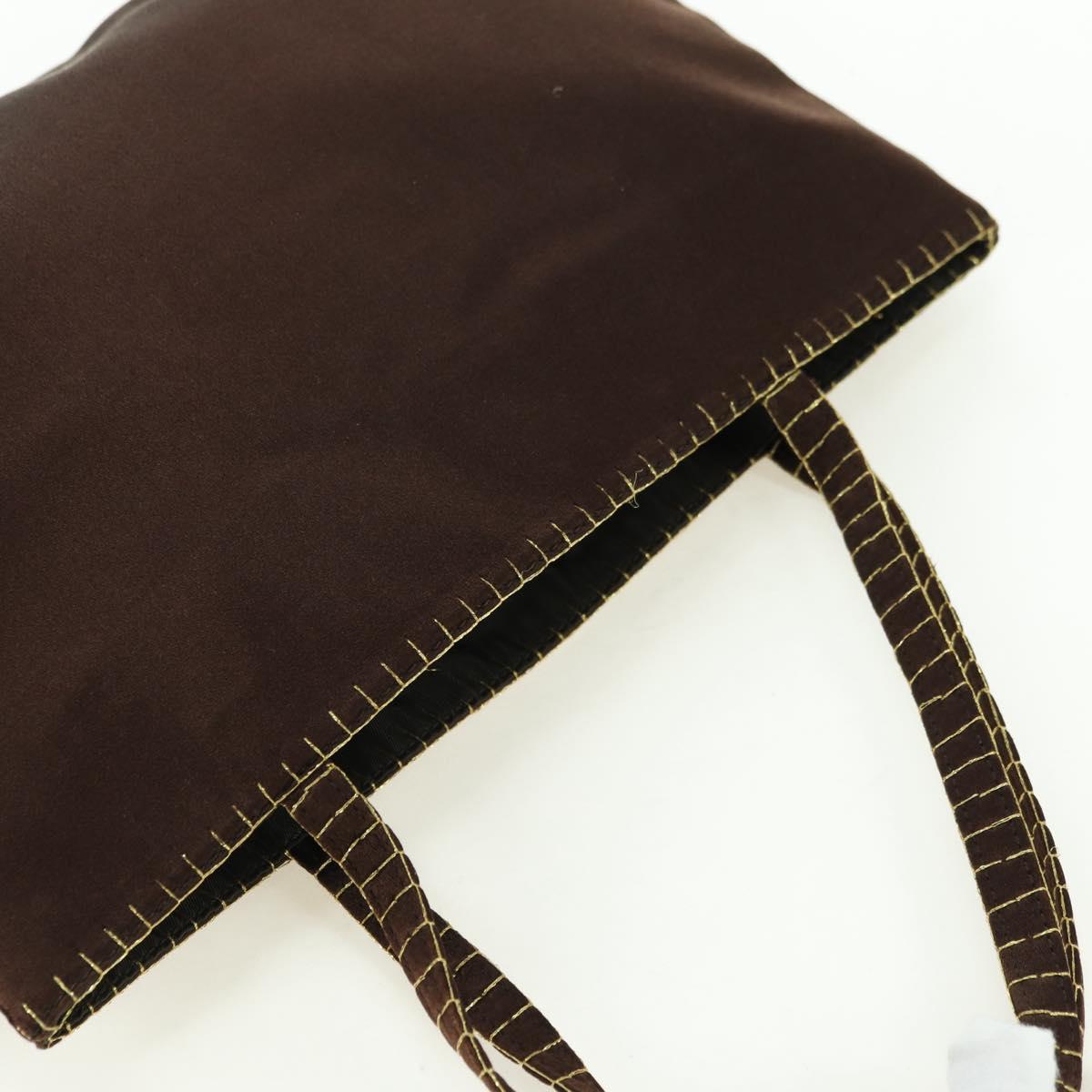 PRADA Hand Bag Satin Dark Brown Gold Auth fm4379A