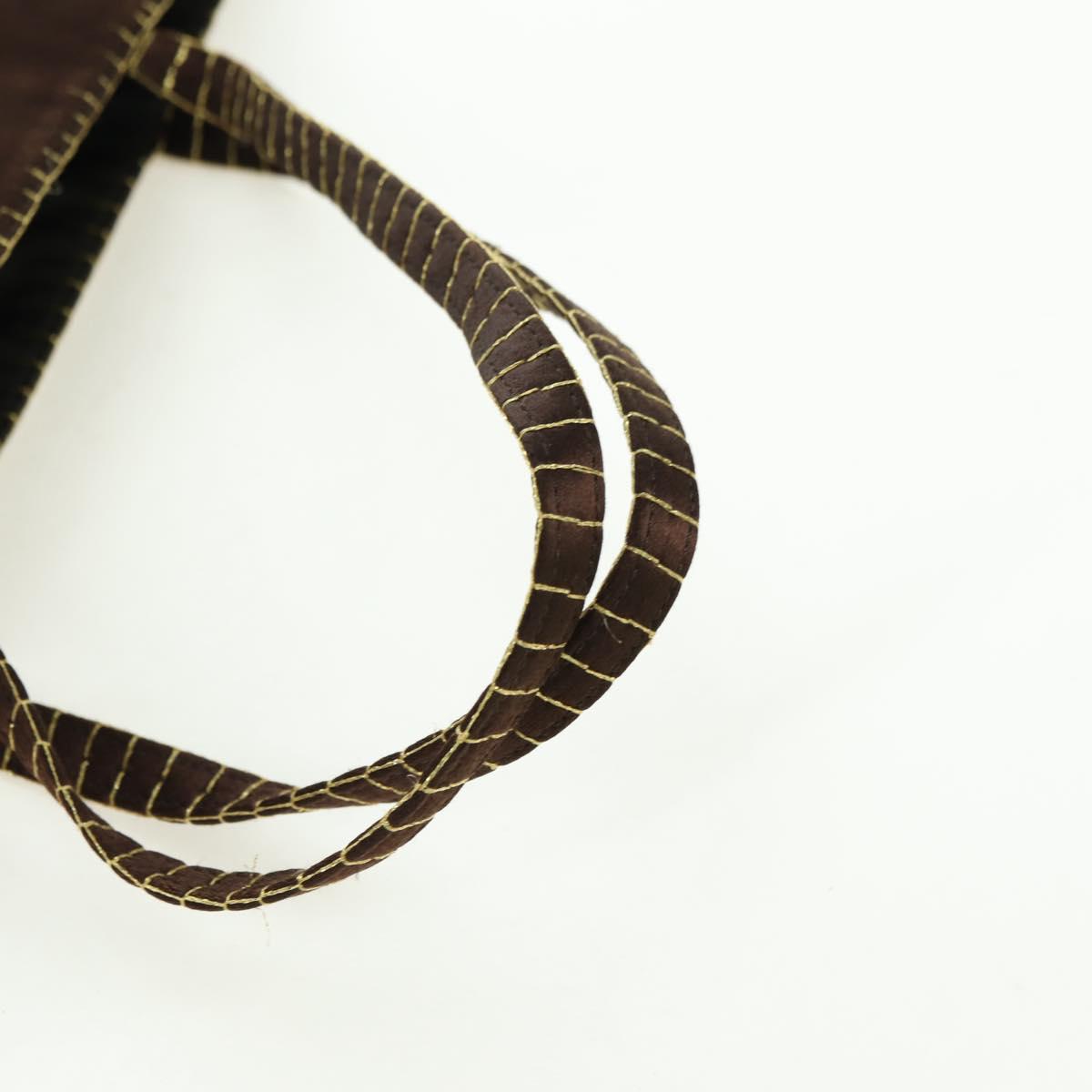 PRADA Hand Bag Satin Dark Brown Gold Auth fm4379A
