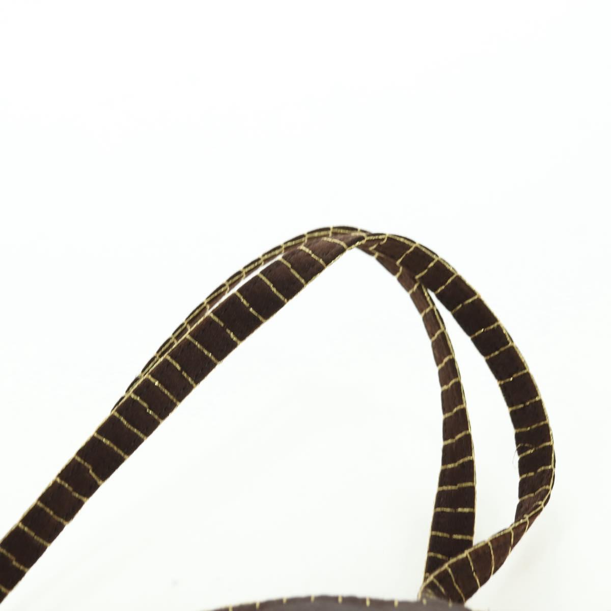 PRADA Hand Bag Satin Dark Brown Gold Auth fm4379A