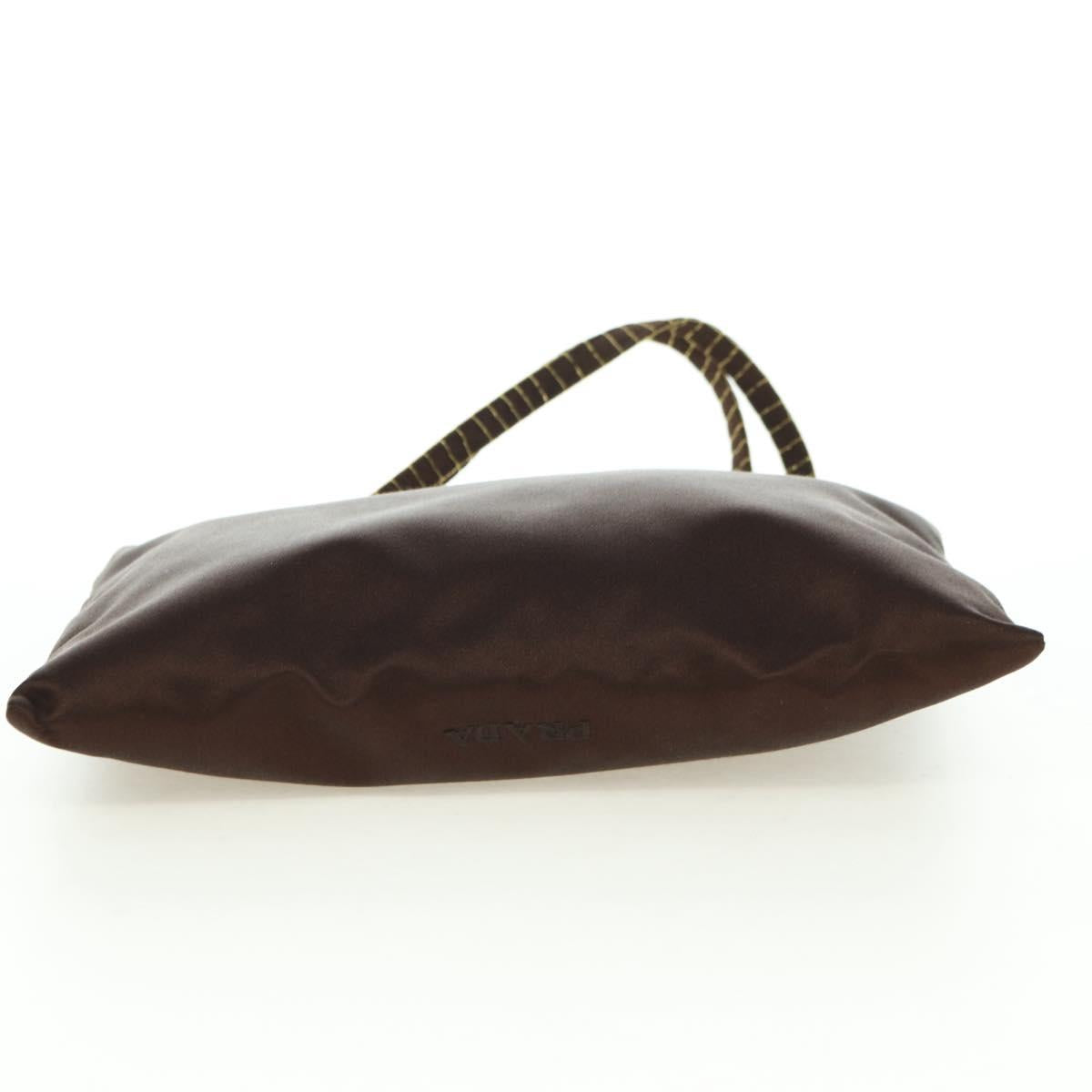 PRADA Hand Bag Satin Dark Brown Gold Auth fm4379A