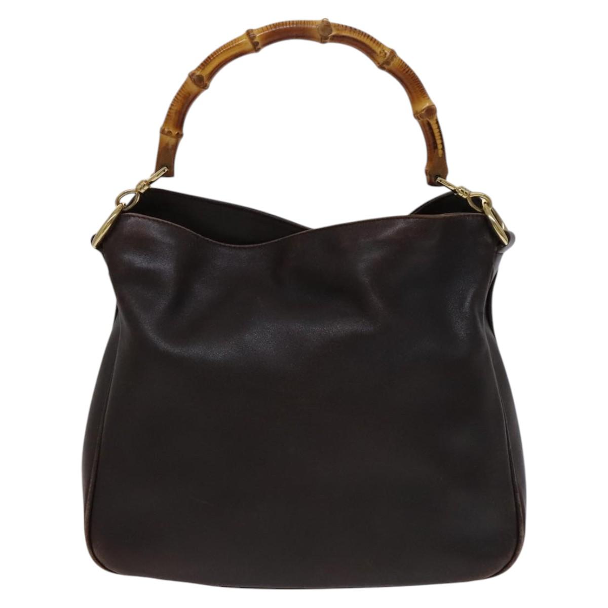 GUCCI Bamboo Shoulder Bag Leather Brown Gold 001 1705 1638 Auth fm4382