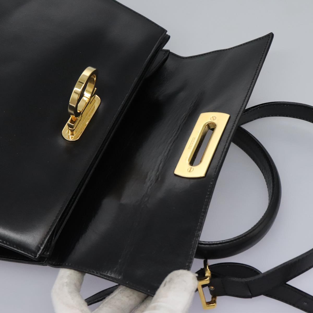 Salvatore Ferragamo Gancini Hand Bag Leather 2way Black Gold Auth fm4391