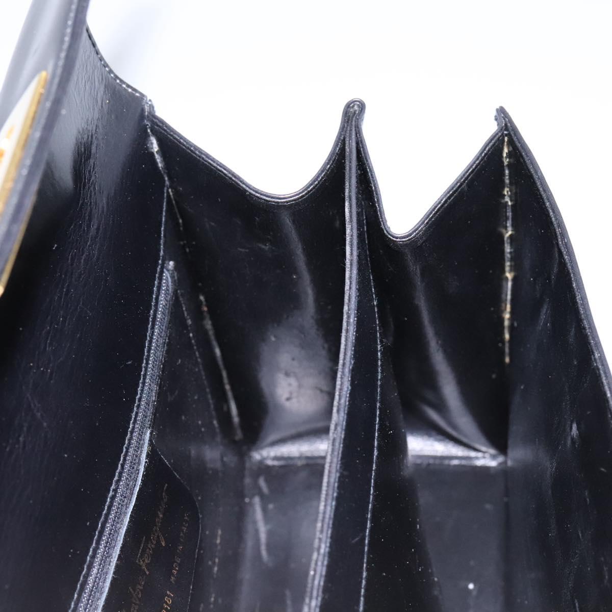 Salvatore Ferragamo Gancini Hand Bag Leather 2way Black Gold Auth fm4391