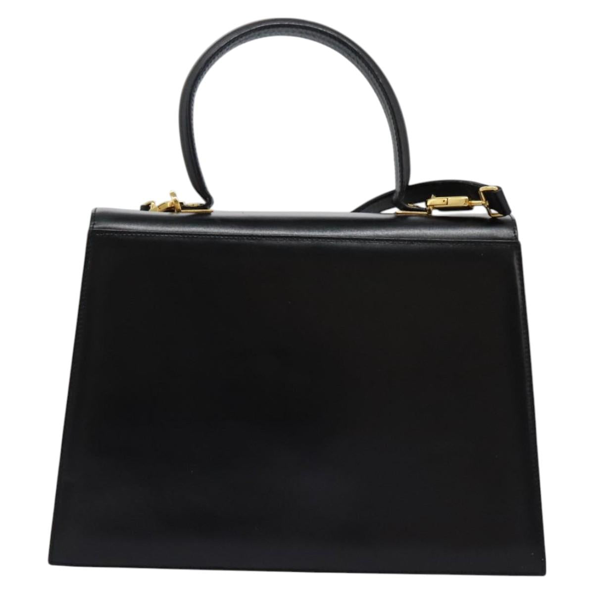 Salvatore Ferragamo Gancini Hand Bag Leather 2way Black Gold Auth fm4391
