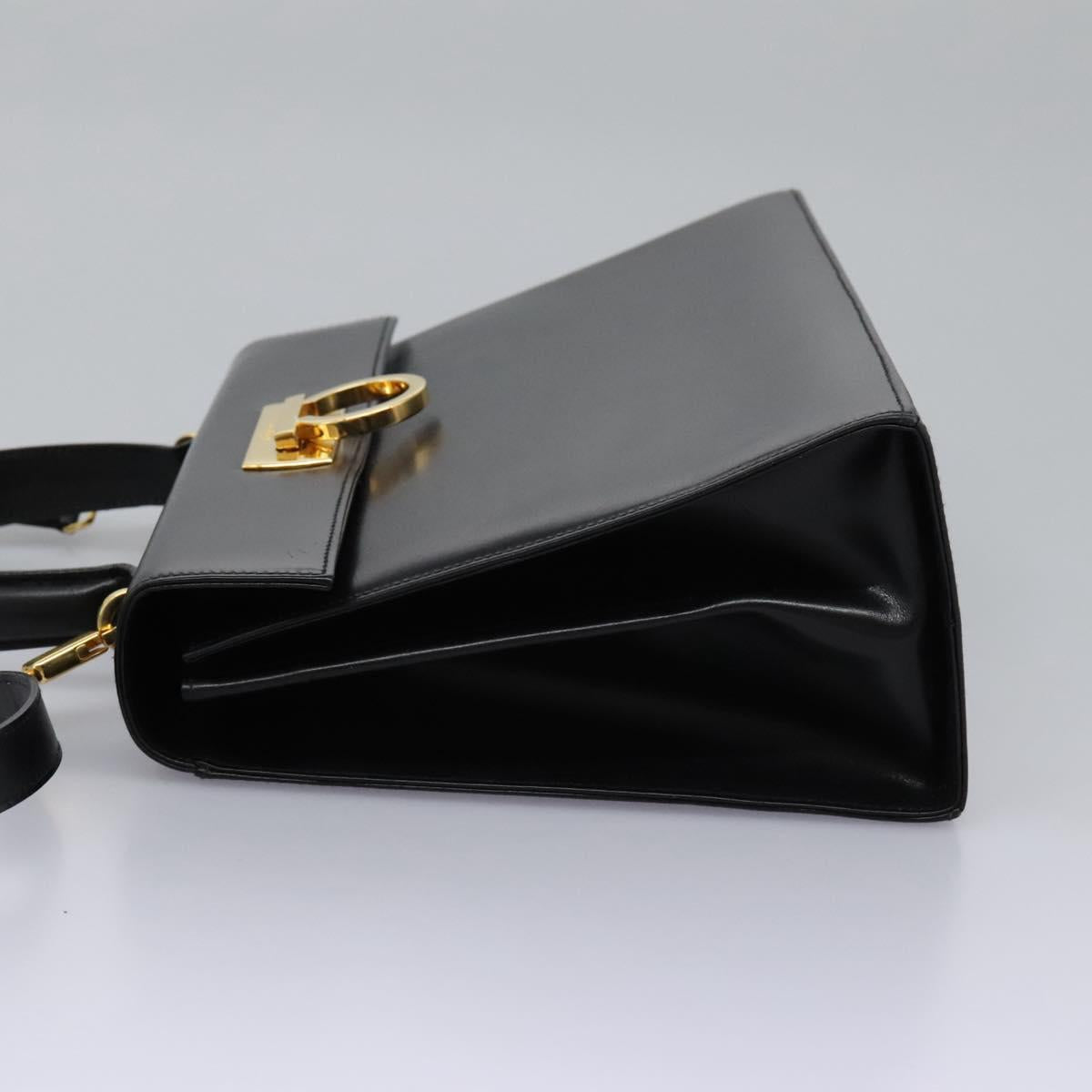 Salvatore Ferragamo Gancini Hand Bag Leather 2way Black Gold Auth fm4391