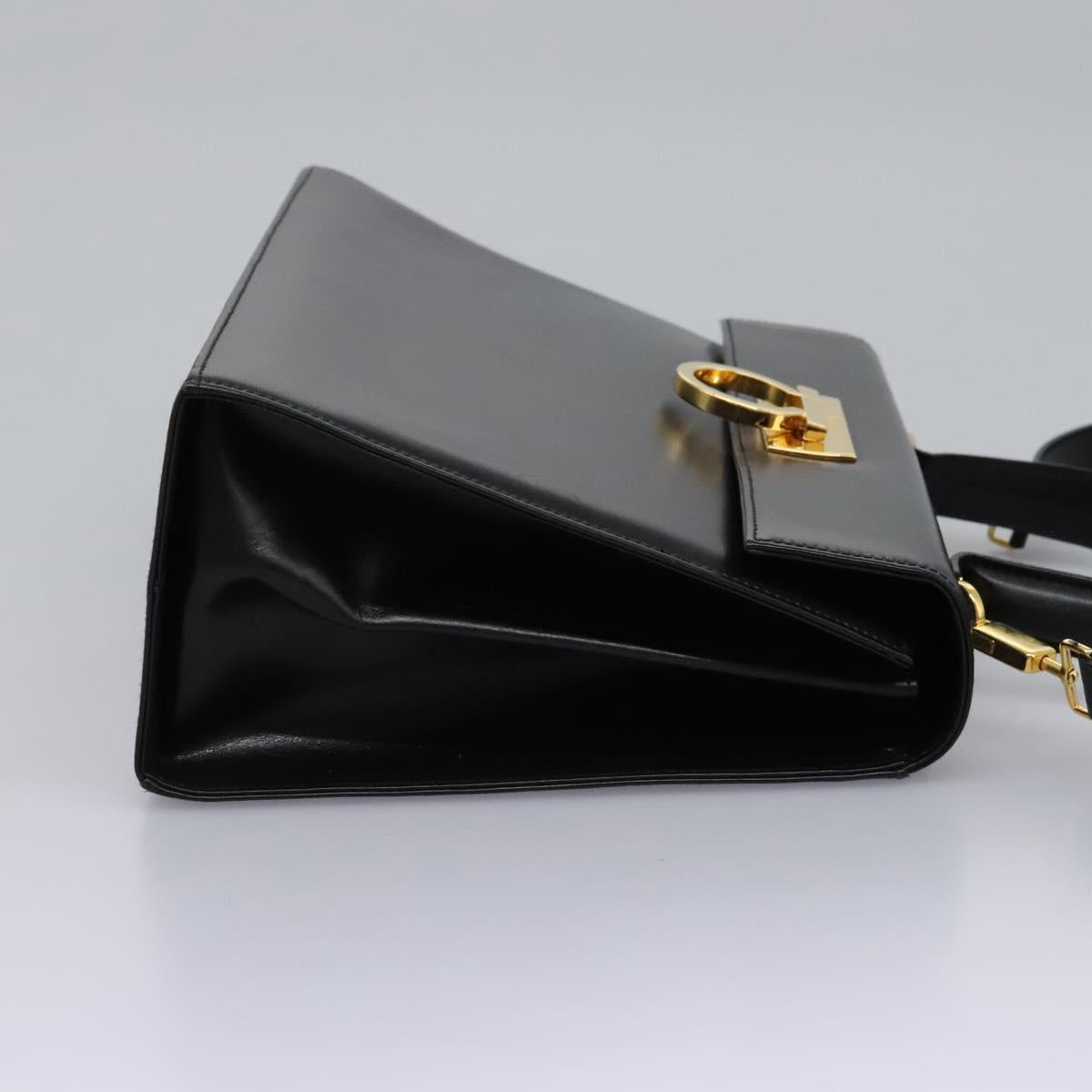 Salvatore Ferragamo Gancini Hand Bag Leather 2way Black Gold Auth fm4391