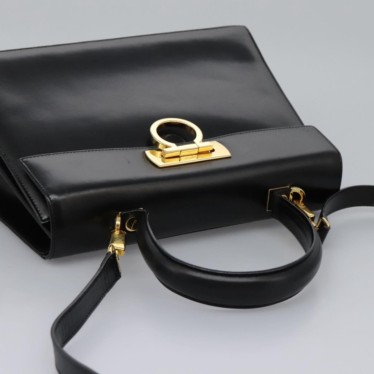Salvatore Ferragamo Gancini Hand Bag Leather 2way Black Gold Auth fm4391