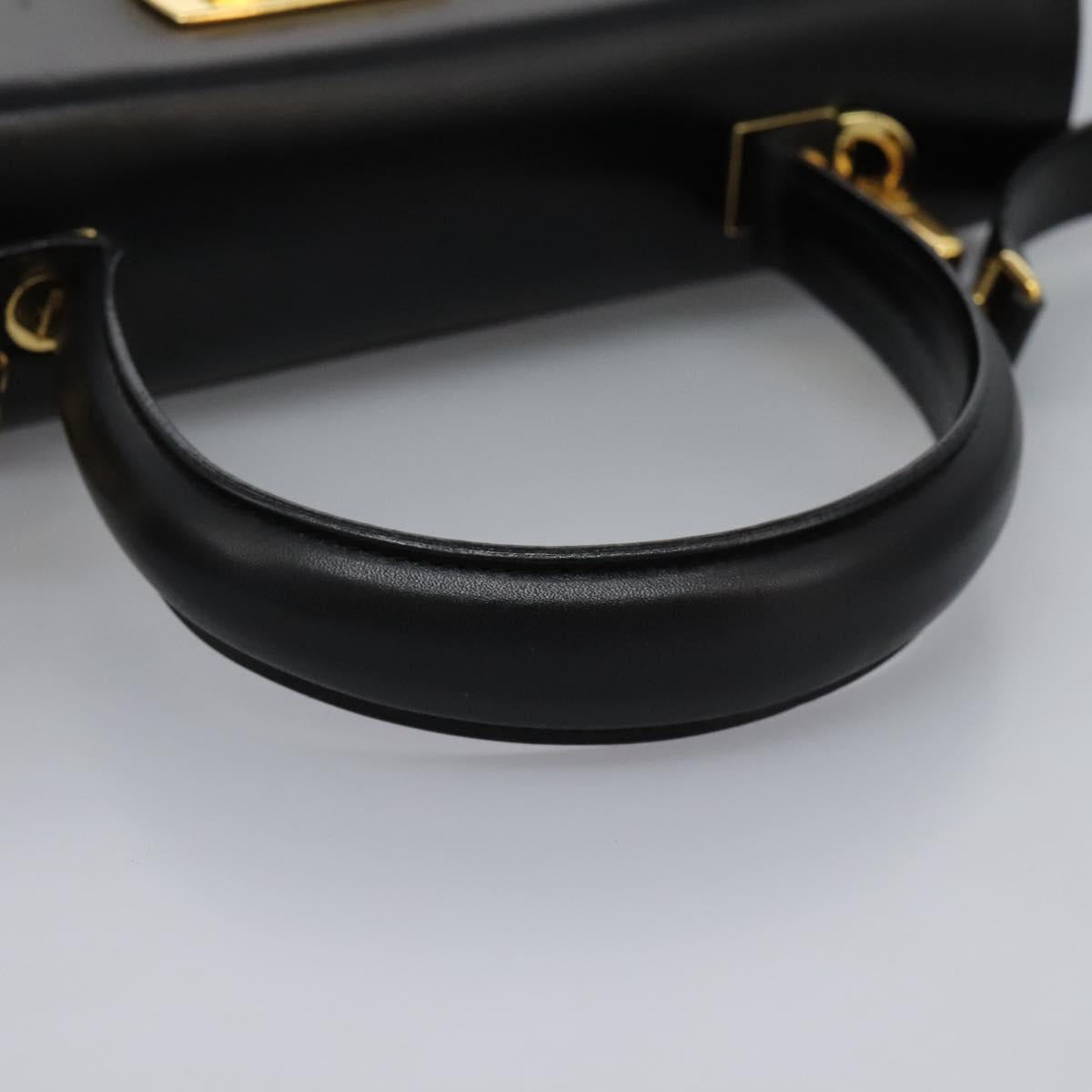 Salvatore Ferragamo Gancini Hand Bag Leather 2way Black Gold Auth fm4391