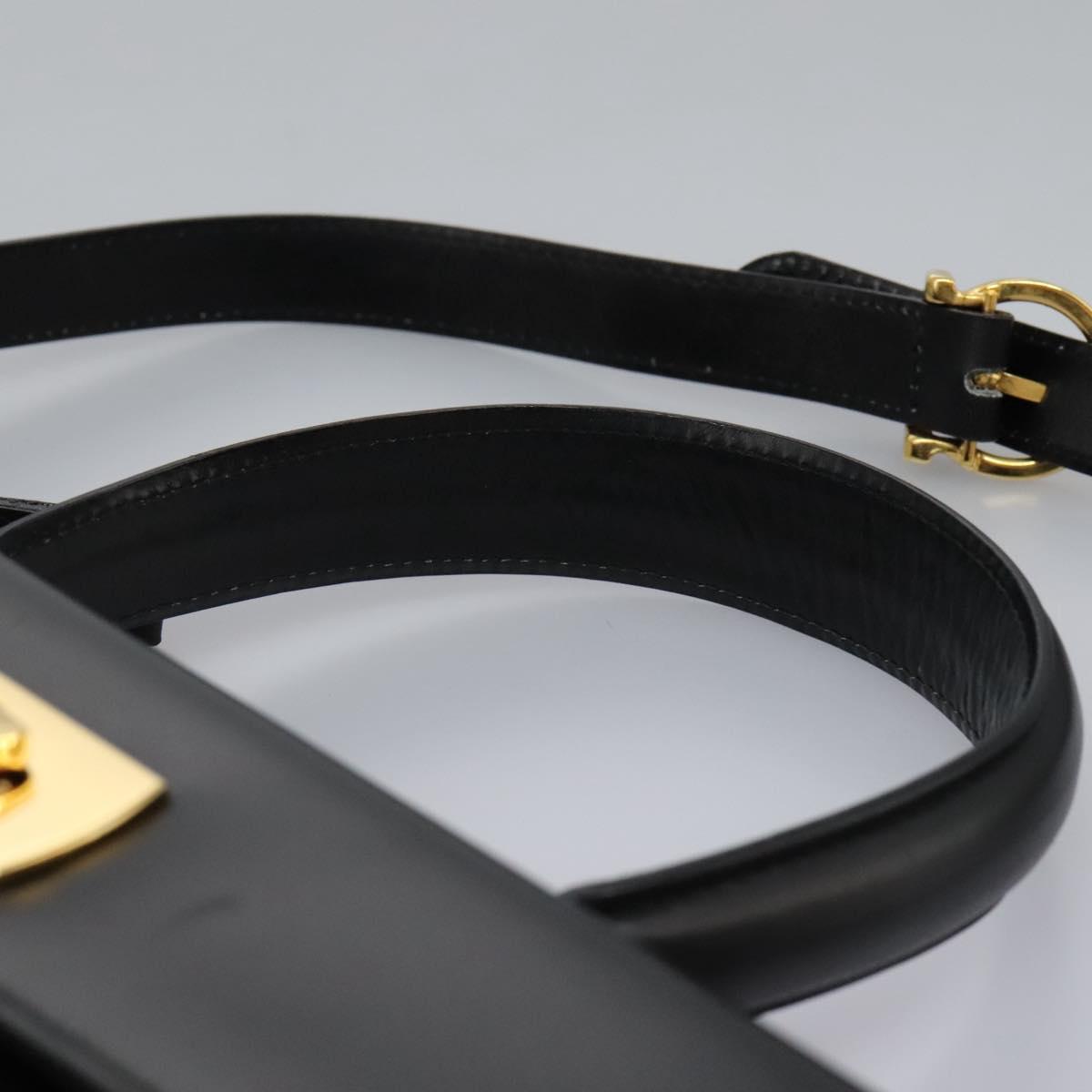 Salvatore Ferragamo Gancini Hand Bag Leather 2way Black Gold Auth fm4391