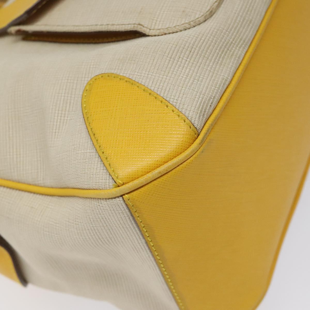 Salvatore Ferragamo Gancini Hand Bag Canvas Yellow Silver Auth fm4395
