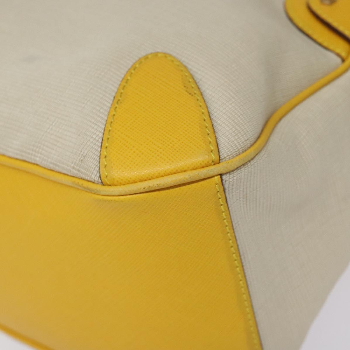 Salvatore Ferragamo Gancini Hand Bag Canvas Yellow Silver Auth fm4395