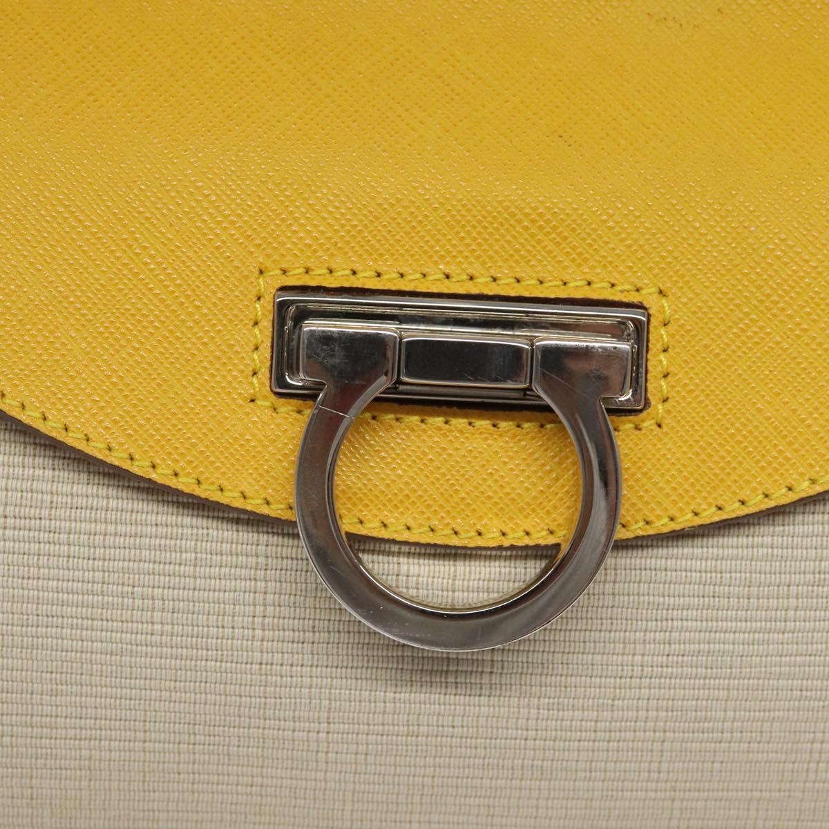 Salvatore Ferragamo Gancini Hand Bag Canvas Yellow Silver Auth fm4395