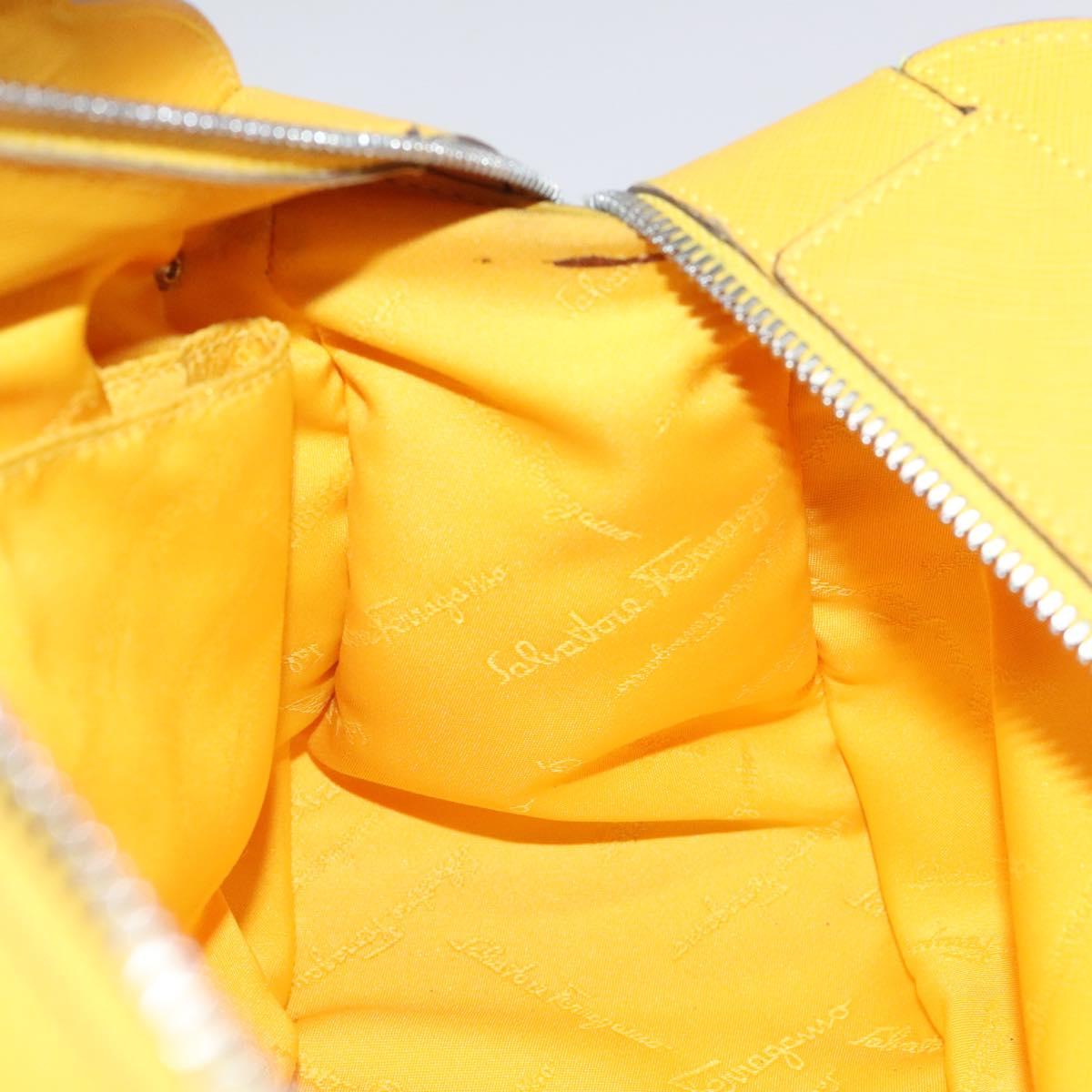 Salvatore Ferragamo Gancini Hand Bag Canvas Yellow Silver Auth fm4395