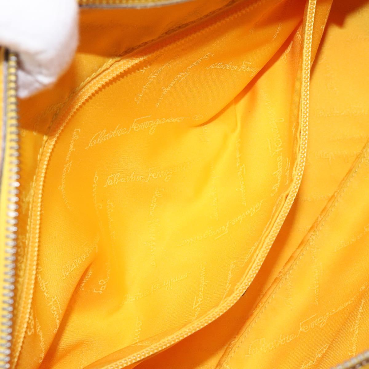 Salvatore Ferragamo Gancini Hand Bag Canvas Yellow Silver Auth fm4395