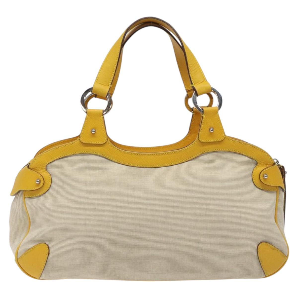 Salvatore Ferragamo Gancini Hand Bag Canvas Yellow Silver Auth fm4395