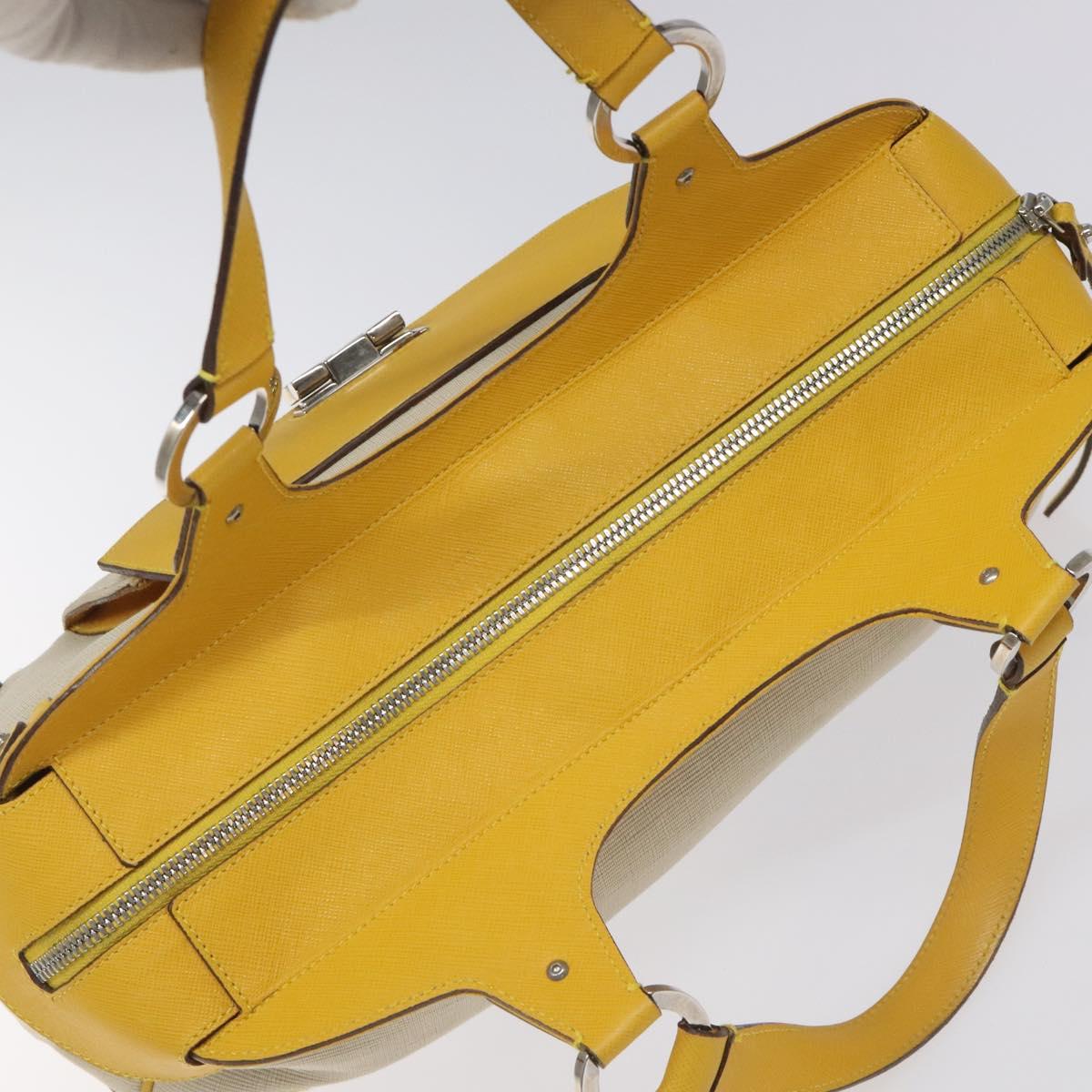 Salvatore Ferragamo Gancini Hand Bag Canvas Yellow Silver Auth fm4395