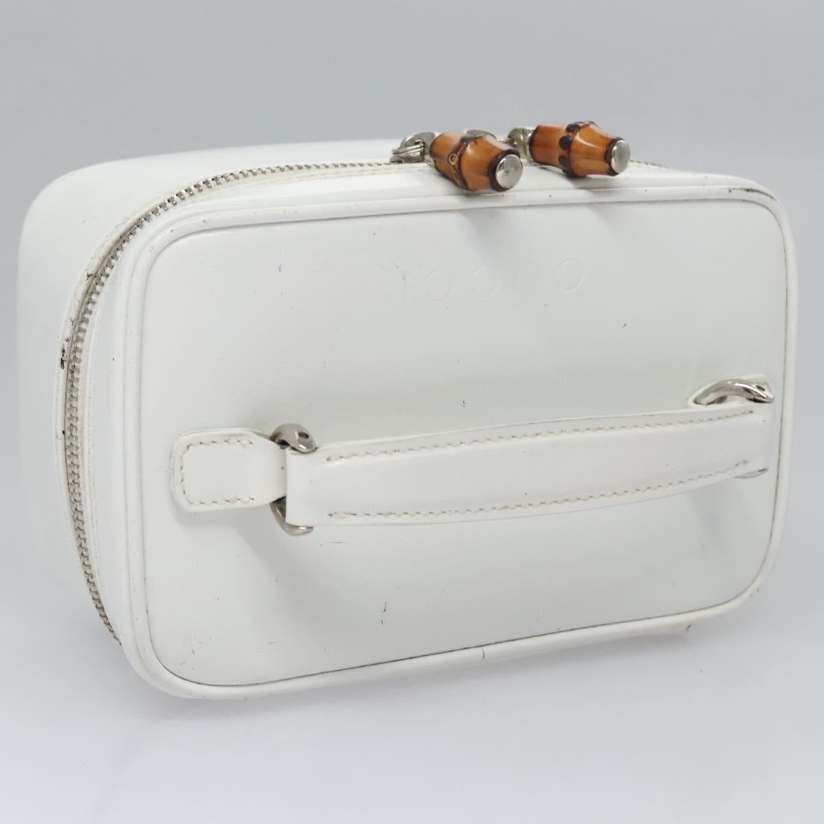 GUCCI Bamboo Vanity Pouch Patent leather White 032 1956 0151 Auth fm4397