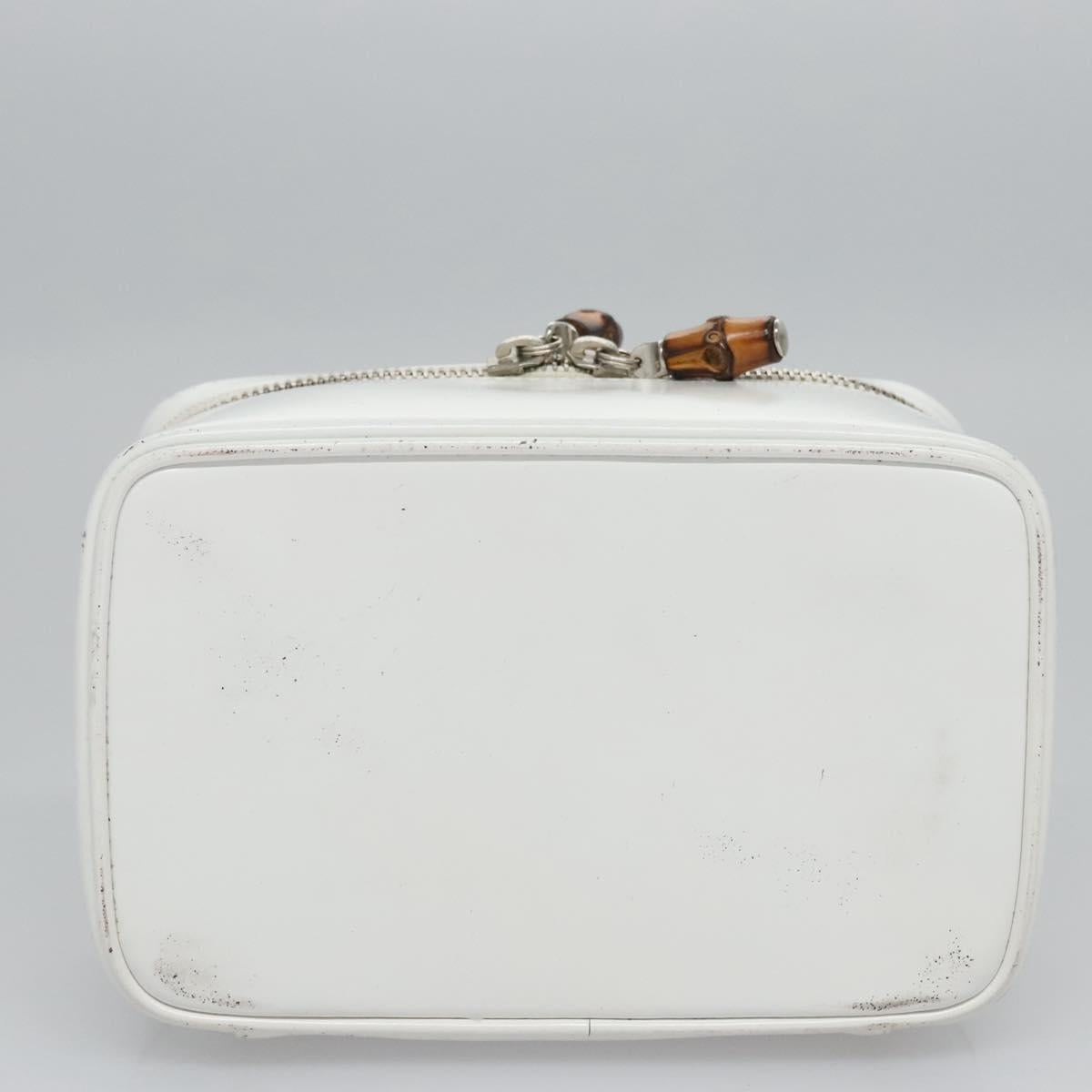GUCCI Bamboo Vanity Pouch Patent leather White 032 1956 0151 Auth fm4397