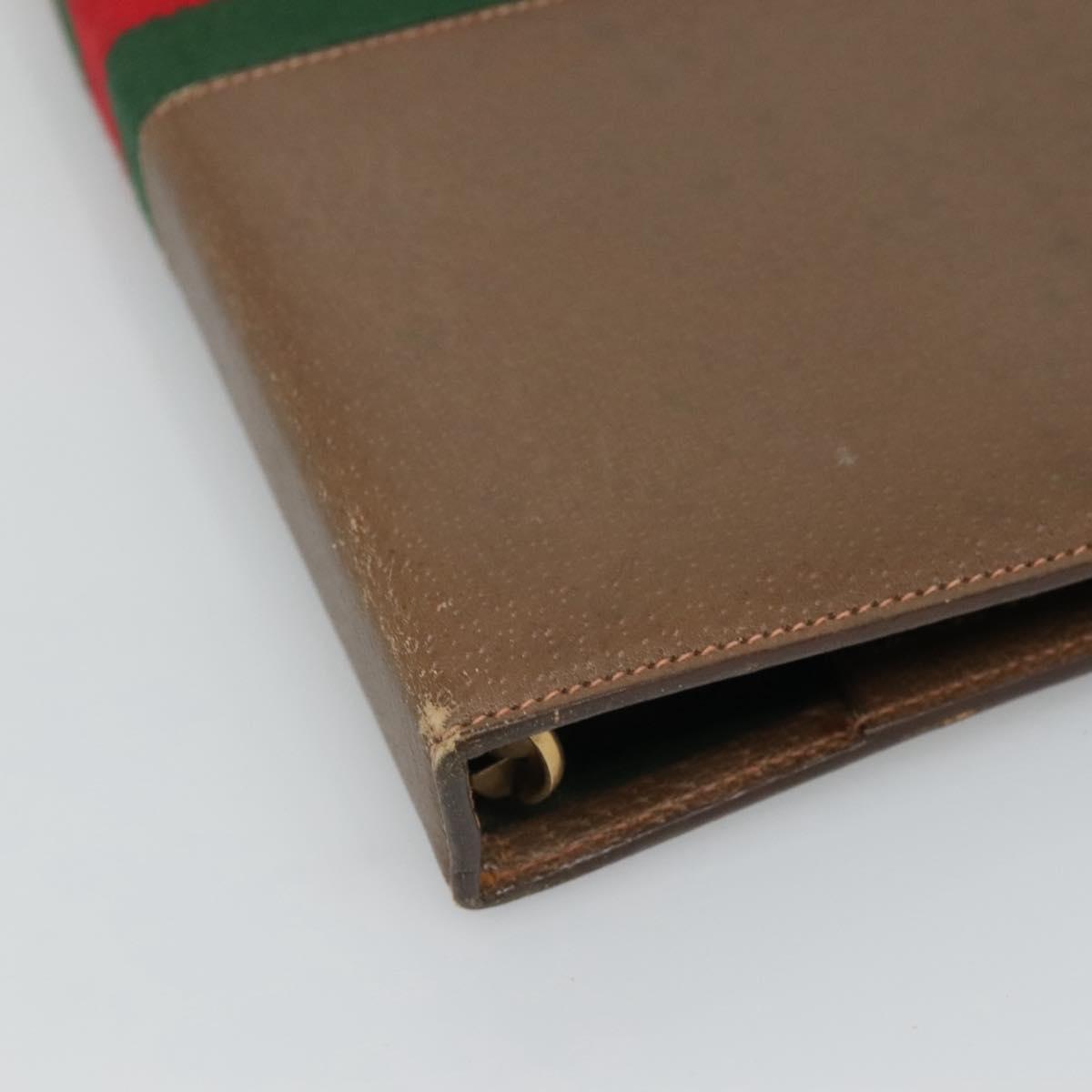 GUCCI Web Sherry Line Day Planner Cover Leather Red Brown Green Auth fm4440