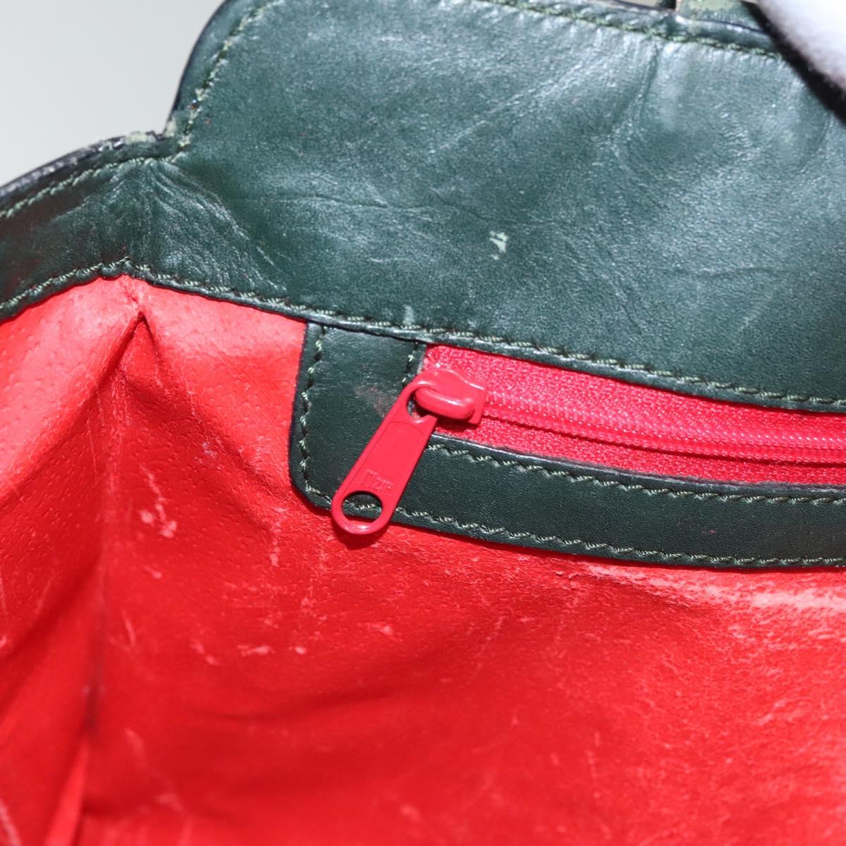 CELINE Shoulder Bag Leather Green Gold Auth fm4450