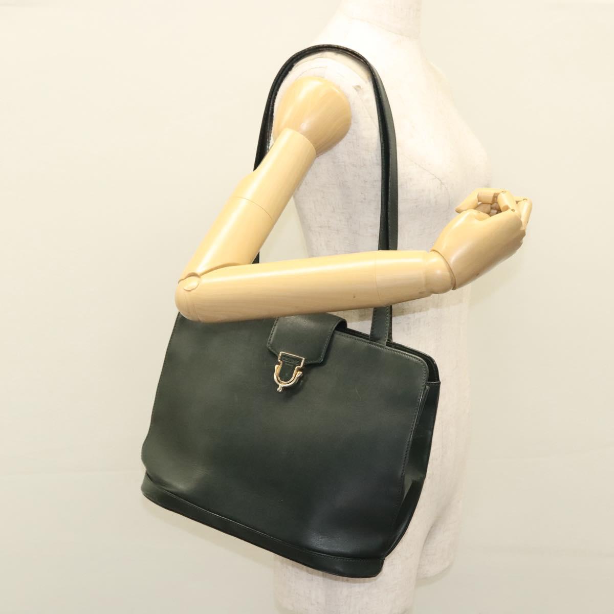 CELINE Shoulder Bag Leather Green Gold Auth fm4450