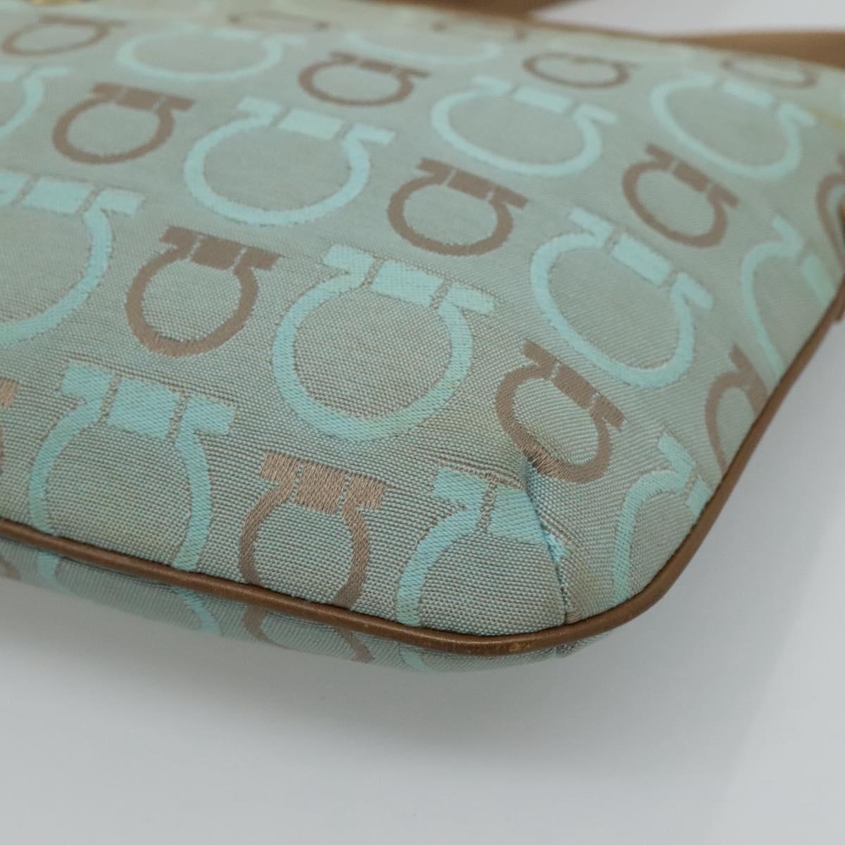 Salvatore Ferragamo Gancini Shoulder Bag Canvas Light Blue gold Auth fm4454