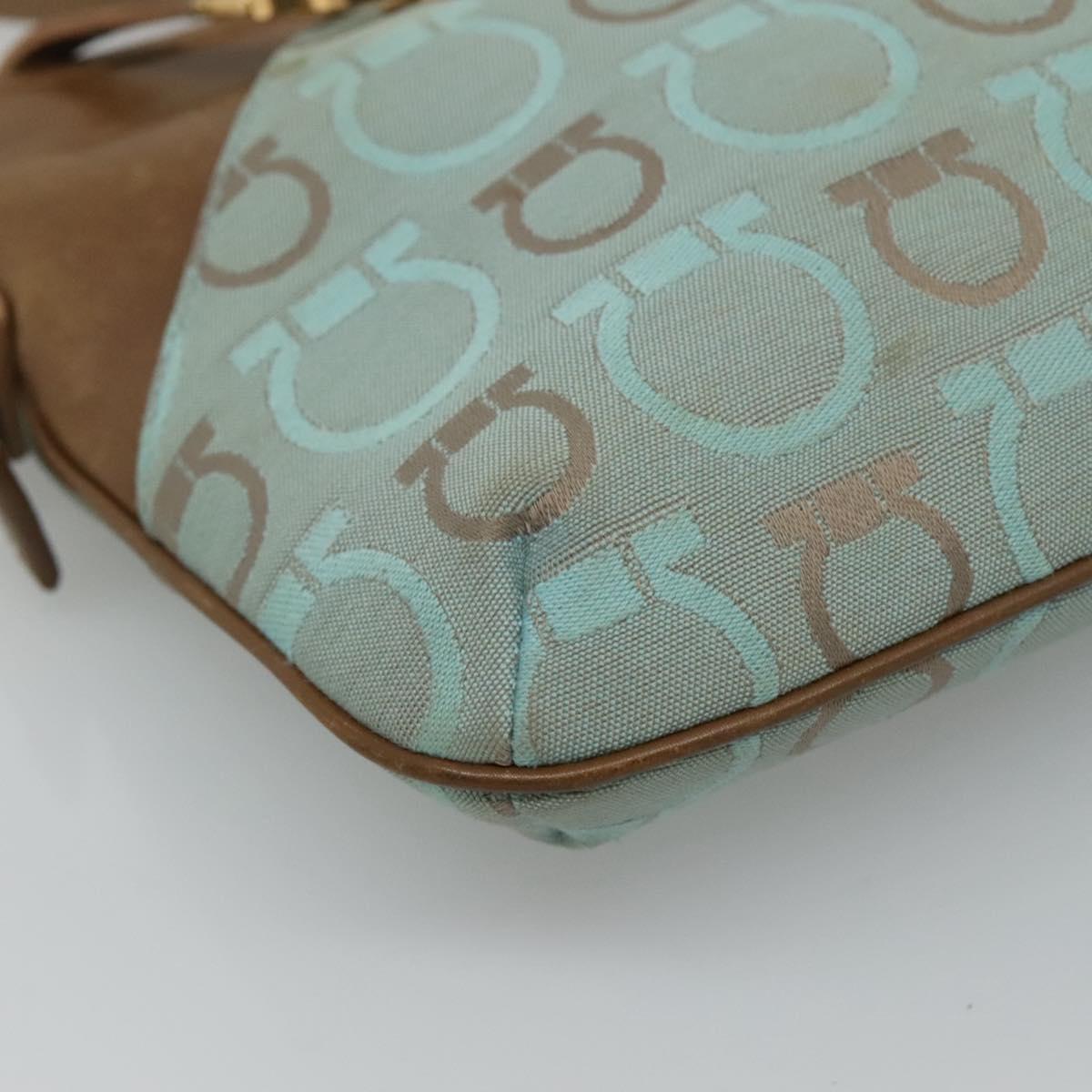 Salvatore Ferragamo Gancini Shoulder Bag Canvas Light Blue gold Auth fm4454