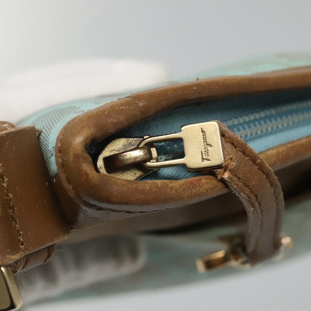 Salvatore Ferragamo Gancini Shoulder Bag Canvas Light Blue gold Auth fm4454