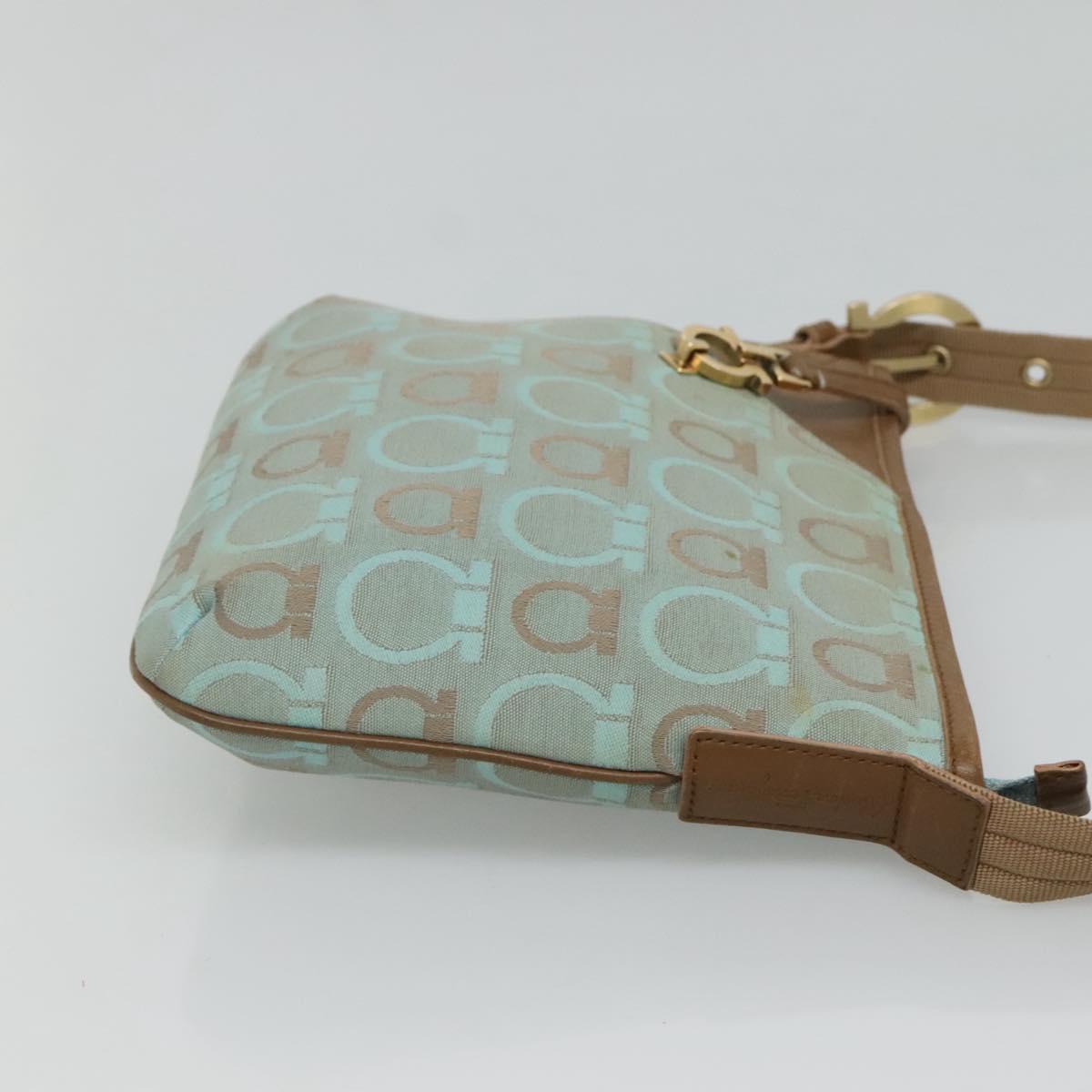 Salvatore Ferragamo Gancini Shoulder Bag Canvas Light Blue gold Auth fm4454