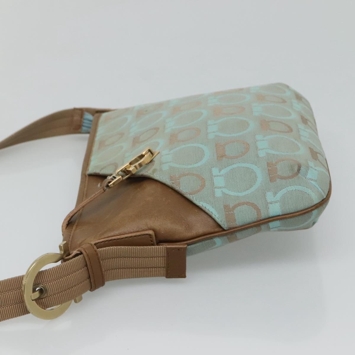 Salvatore Ferragamo Gancini Shoulder Bag Canvas Light Blue gold Auth fm4454