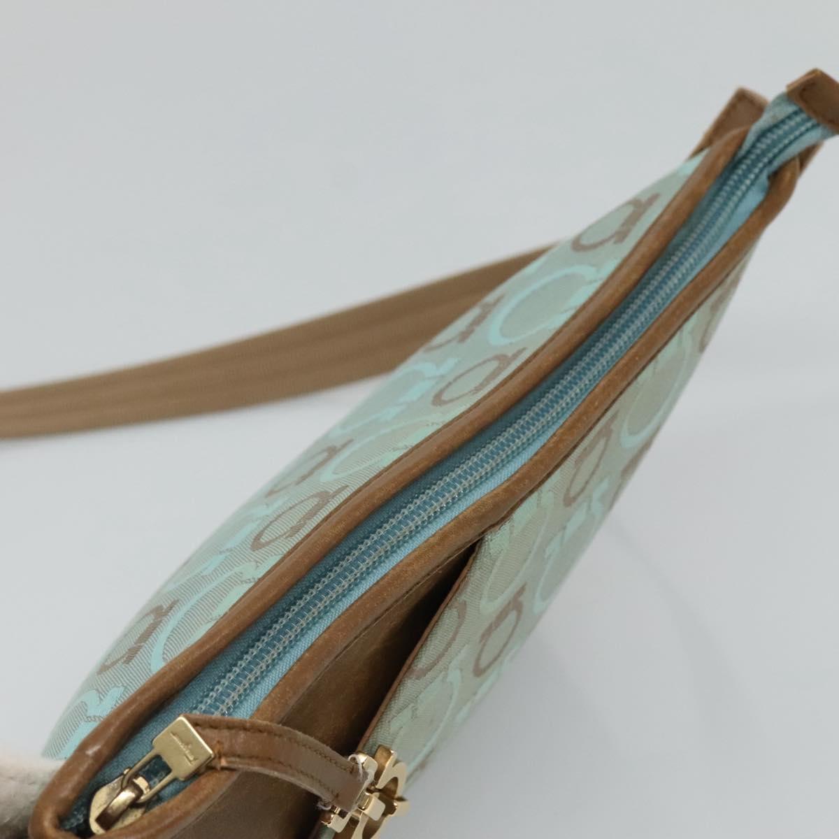 Salvatore Ferragamo Gancini Shoulder Bag Canvas Light Blue gold Auth fm4454