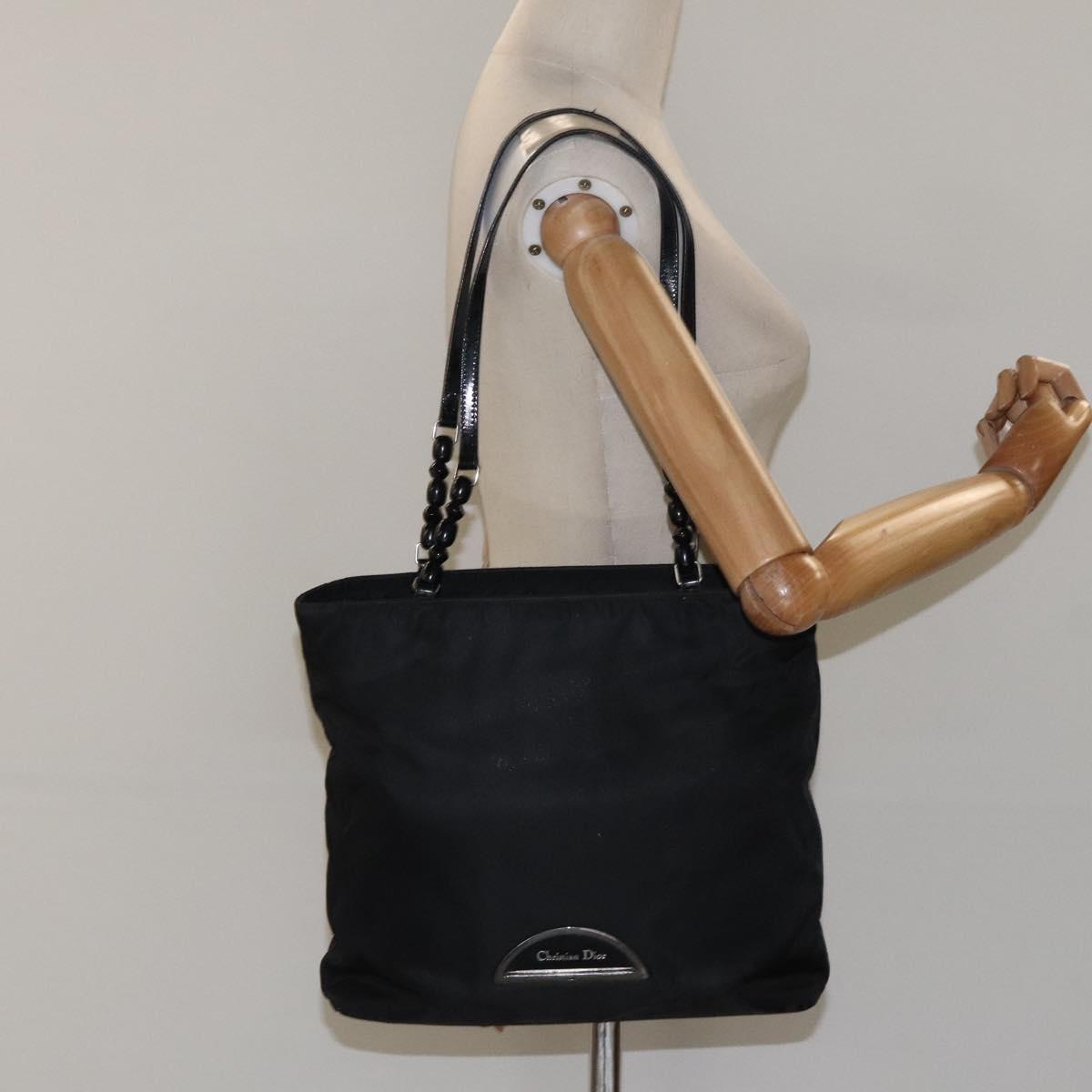 Christian Dior Tote Bag Nylon Black Silver Auth fm4460