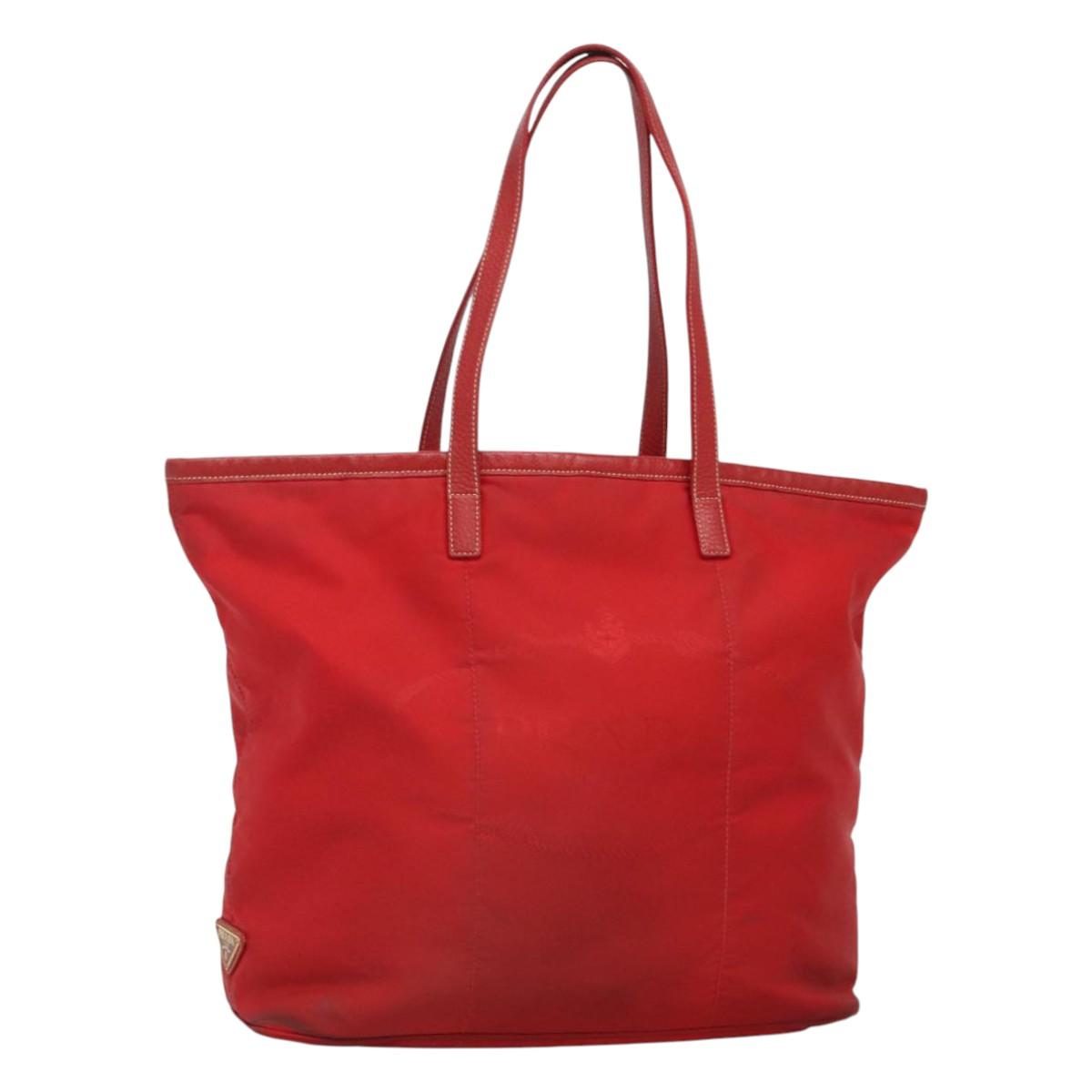 PRADA Tote Bag Nylon Red Gold Auth fm4463