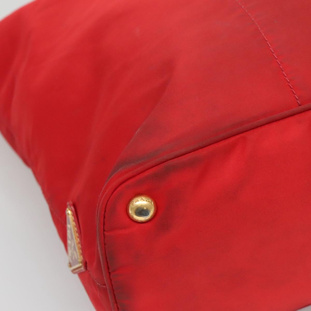 PRADA Tote Bag Nylon Red Gold Auth fm4463