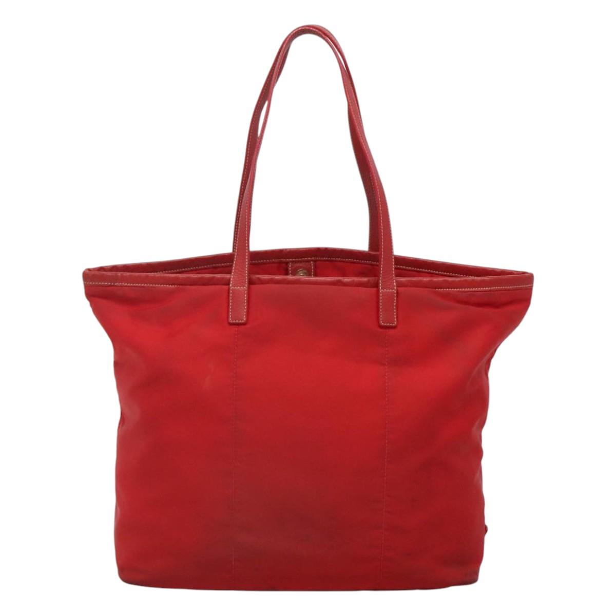 PRADA Tote Bag Nylon Red Gold Auth fm4463
