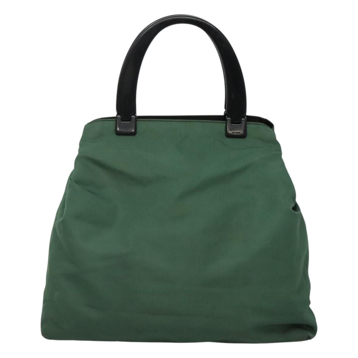 PRADA Hand Bag Nylon Plastic Green Black Silver Auth fm4464