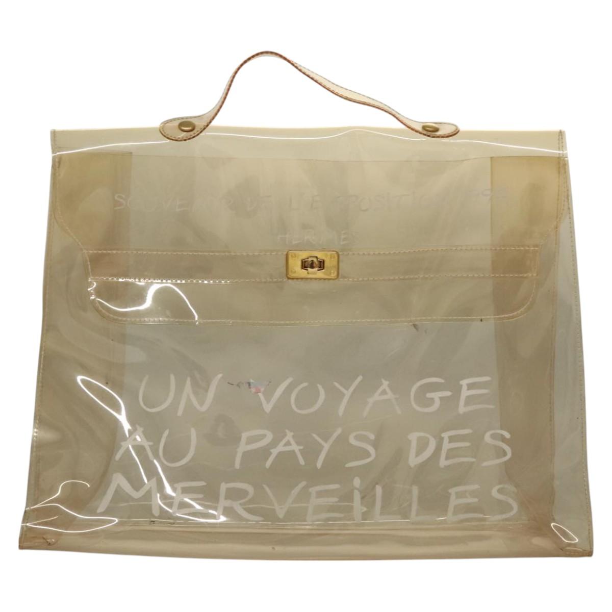 HERMES Vinyl Kelly Hand Bag Vinyl Clear Auth fm4479